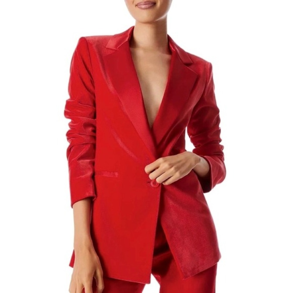 ALICE + OLIVIA Justin Velvet One Button Blazer Perfect Ruby Red‎ Solid Satin 8